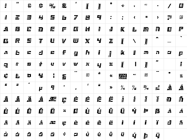 Nexxus Regular  glyph index