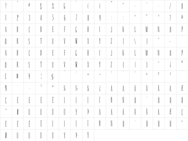 KathCondensed Inline  glyph index