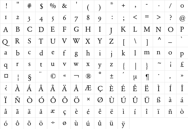 Garamond Expert BQ Regular  glyph index