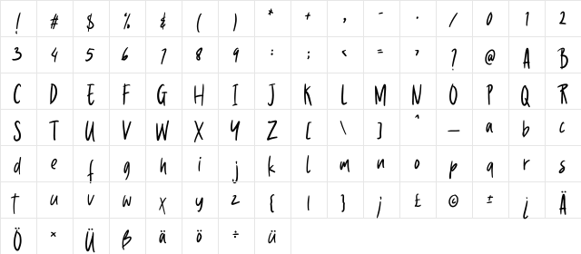 Quinttor Regular  glyph index