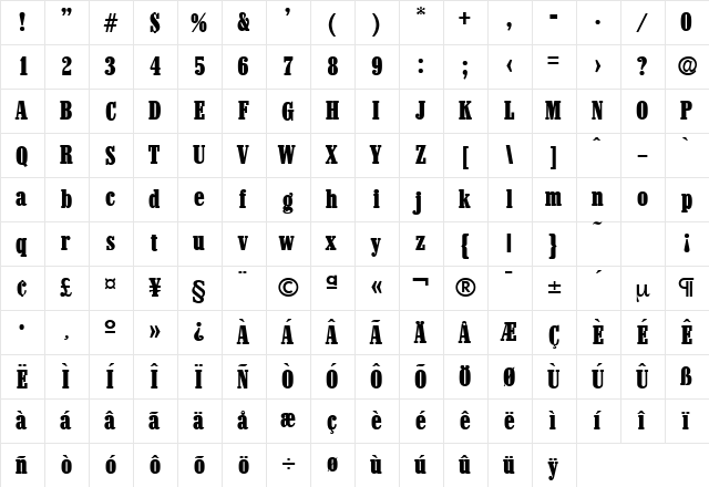 Colonel-Serial-Heavy Regular  glyph index