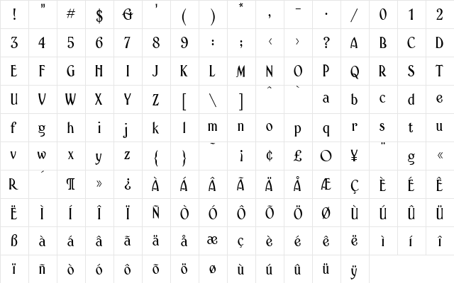 Blackfriar Regular  glyph index
