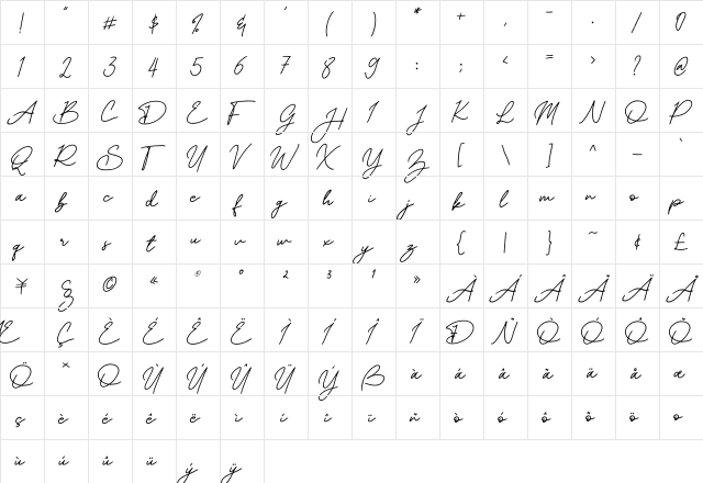 Mereoleona Script Script  glyph index
