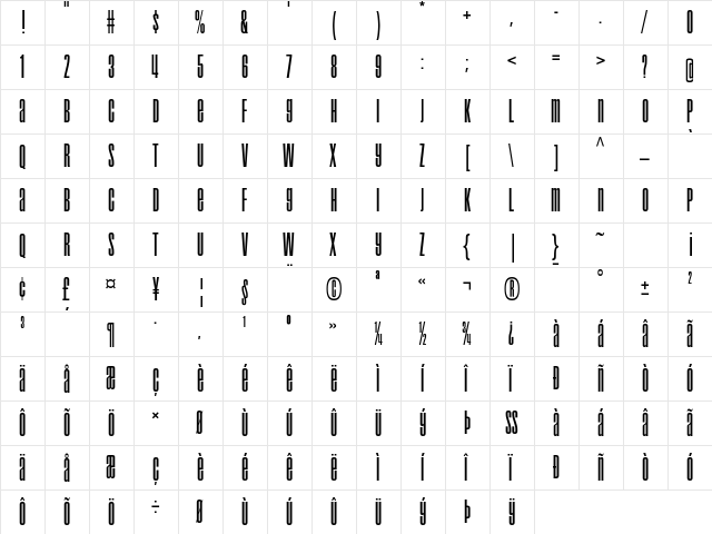 Droid Regular  glyph index