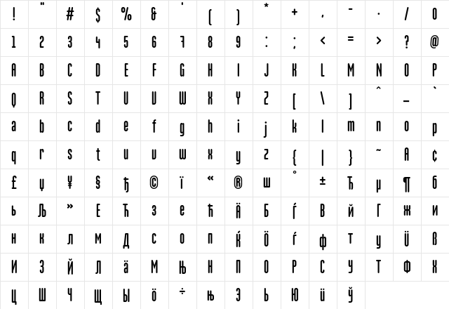 MartenCyrG Regular  glyph index