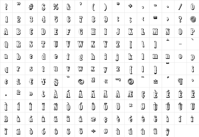 RobertBeckerShadow-Heavy Regular  glyph index