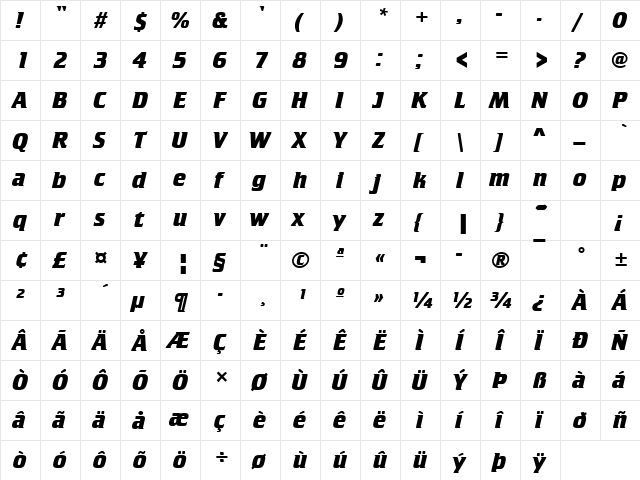 URWCrisiumT Bold  glyph index