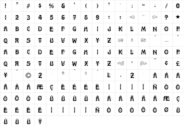 Fillet Regular  glyph index