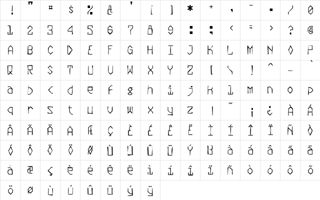 Plasmatic Gaunt Regular  glyph index