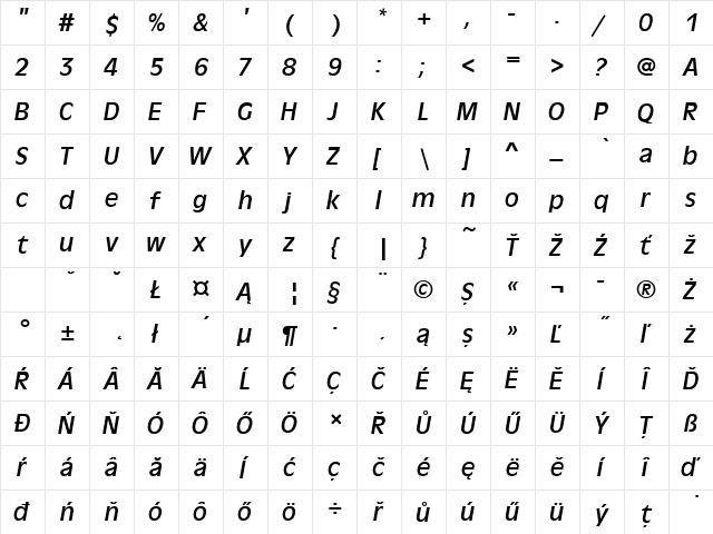 AntiqueOliTEE Italic  glyph index