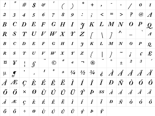 DTL Fleischmann D Caps Medium Italic  glyph index