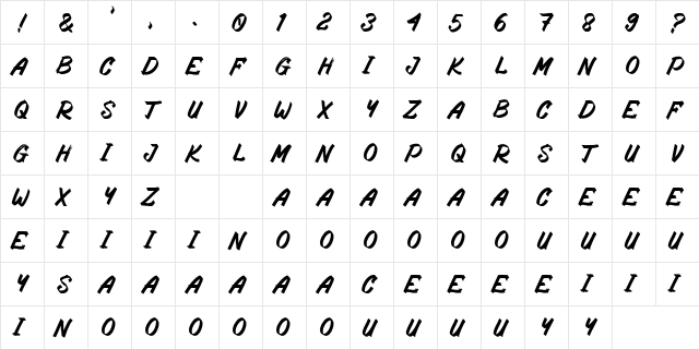 Rostering Brush Regular  glyph index