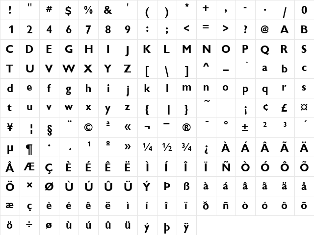 IdiomSSK Bold  glyph index