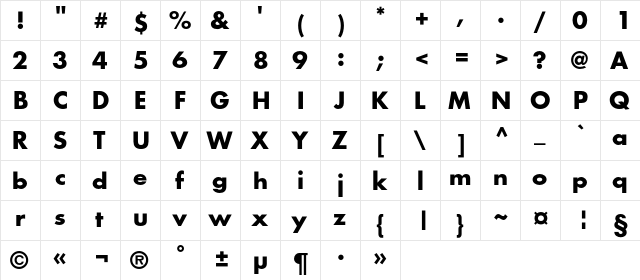FortuneC Bold  glyph index