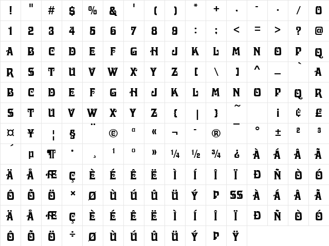 Davida Becker Regular  glyph index