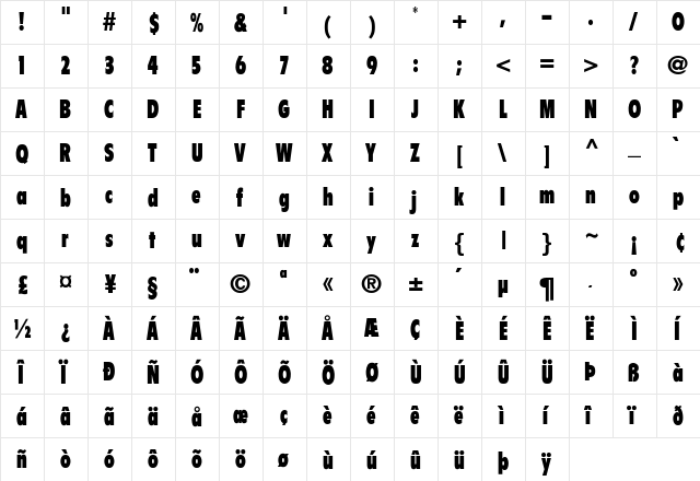 Aerosmith-ExtBlakCond Regular  glyph index