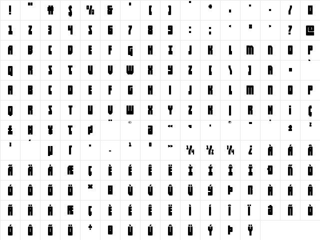 Elastic Lad Wide Regular  glyph index