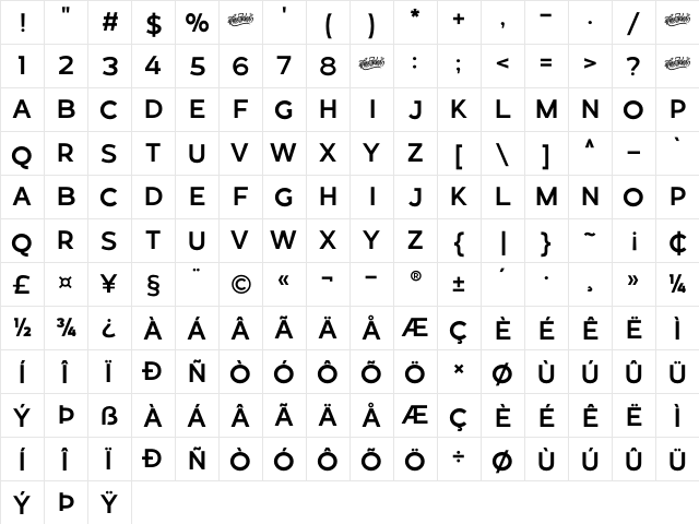 Revoxa Regular  glyph index