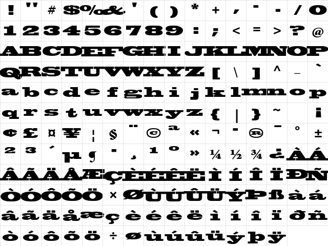 Blackoak Std Regular  glyph index