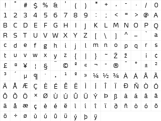 MaxDemiSerifTF-Light Regular  glyph index