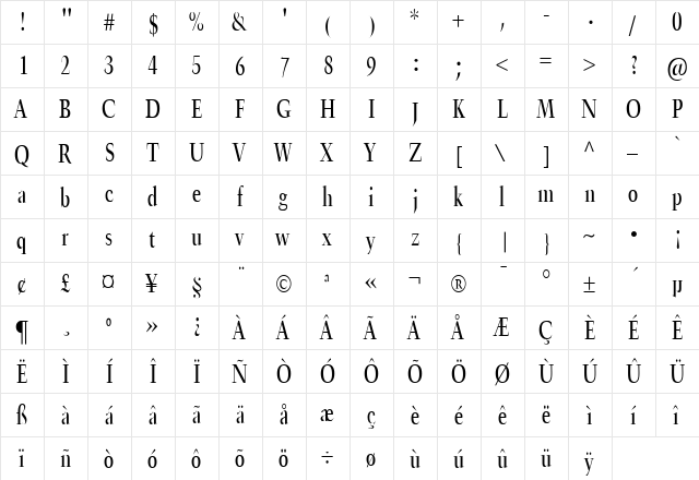 Horn Condensed Normal  glyph index