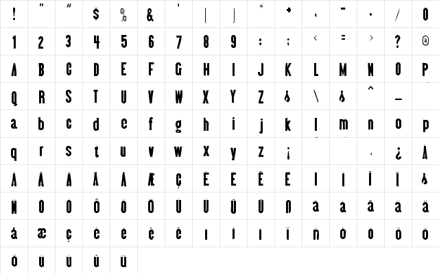 Almonte Gaunt Regular  glyph index