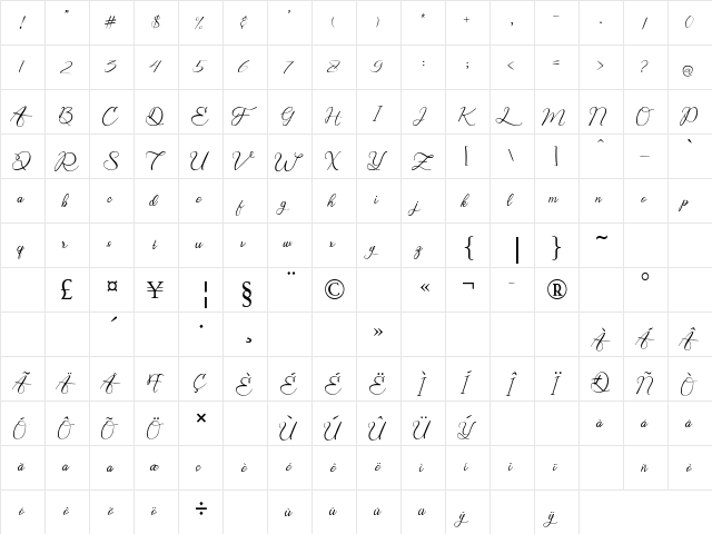 Bring Heart Regular  glyph index