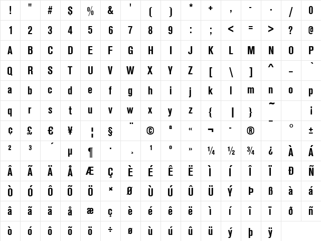 Ancona-Cd Bold  glyph index