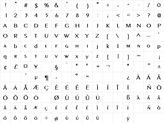 Custard Pie 13 Bold  glyph index