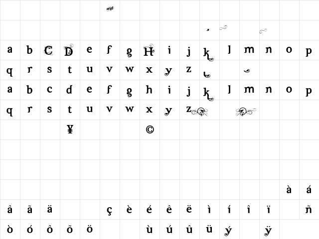 Dutch & Harley Regular  glyph index
