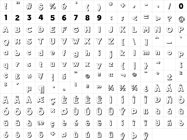 Qebab Shadow FFP Regular  glyph index