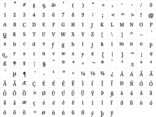 GeistInline Regular  glyph index
