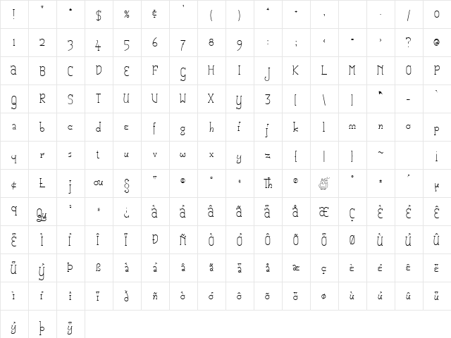 Catharsis Macchiato Regular  glyph index