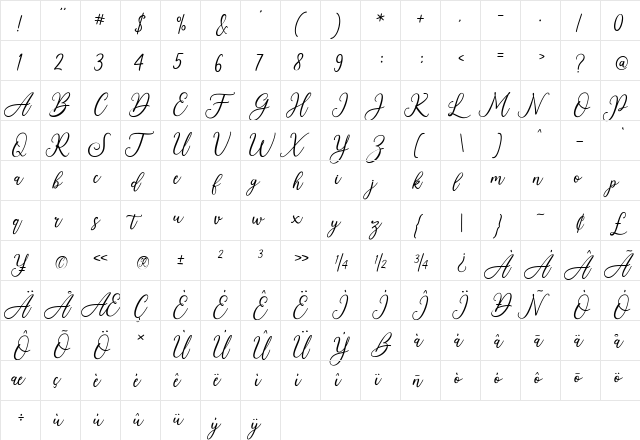 lovely vibes Regular  glyph index