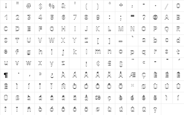 AntiqueOliTRegOu1 Regular  glyph index
