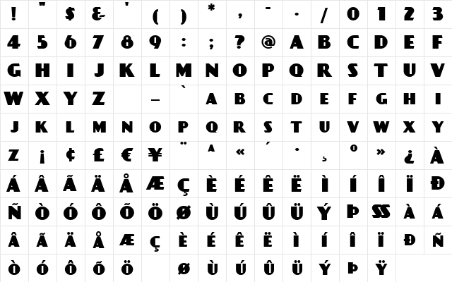 DayPosterBlack Regular  glyph index