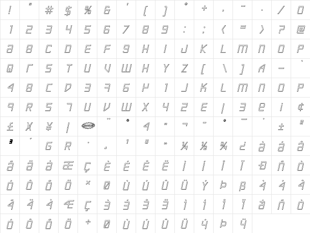 Escape Artist 3D Semi-Italic Semi-Italic  glyph index