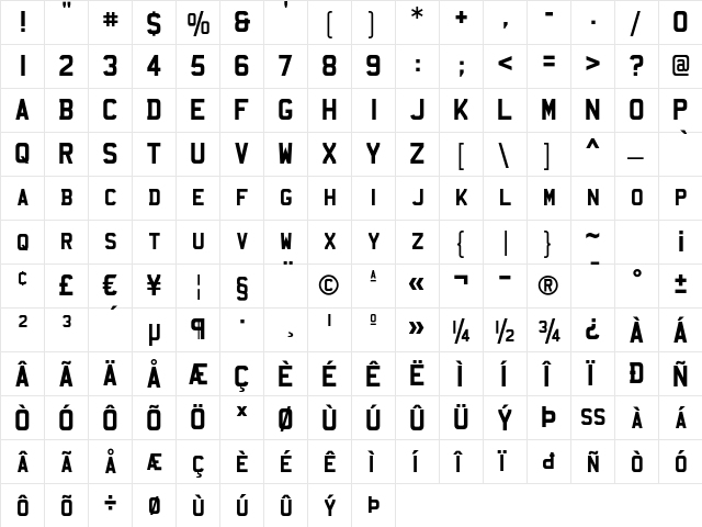 Mandatory Regular  glyph index