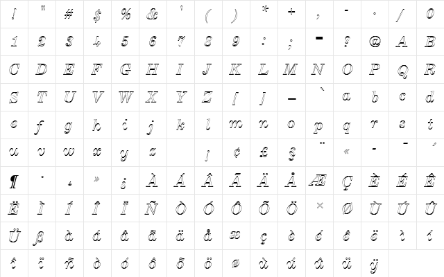 CenturyExpTRegItaOu1 Regular  glyph index
