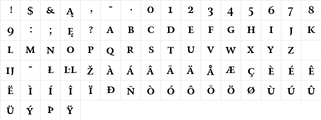 Arrus SmCap BT Bold Small Cap  glyph index
