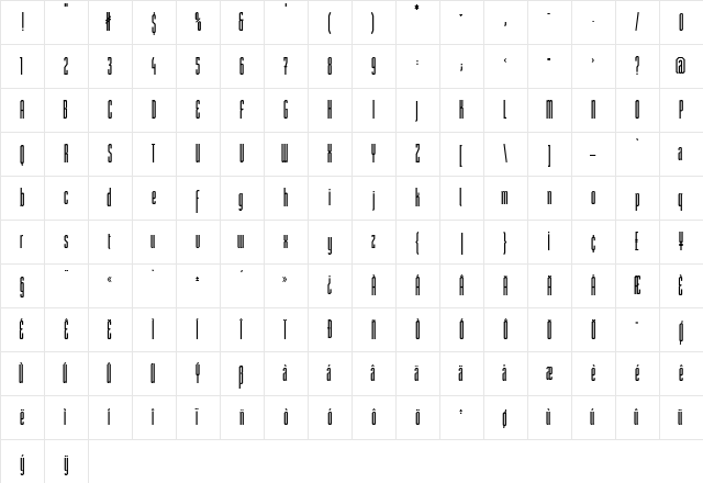 ST Moviehead Ultra-condensed Bold  glyph index