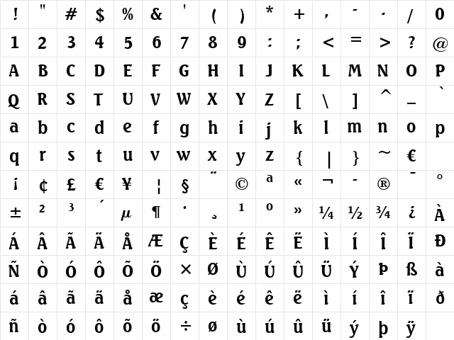 Seagull Lt BT Bold  glyph index