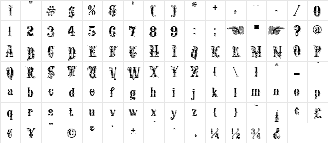 English Rose Regular  glyph index