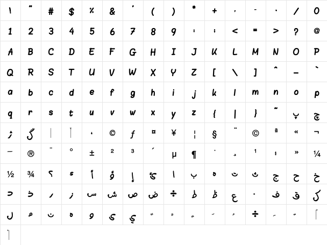 AGT Aref_Menna Regular  glyph index