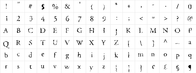 Burdentype Regular  glyph index