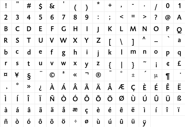 DTL Caspari T Medium  glyph index