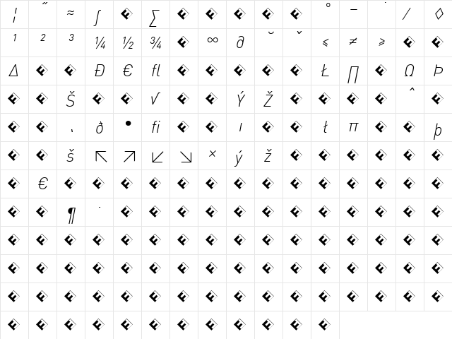 DIN-LightItalicExp Regular  glyph index