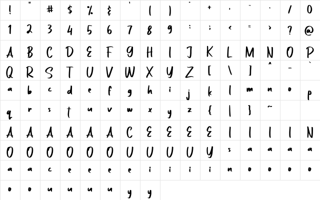 Zaitun Regular  glyph index