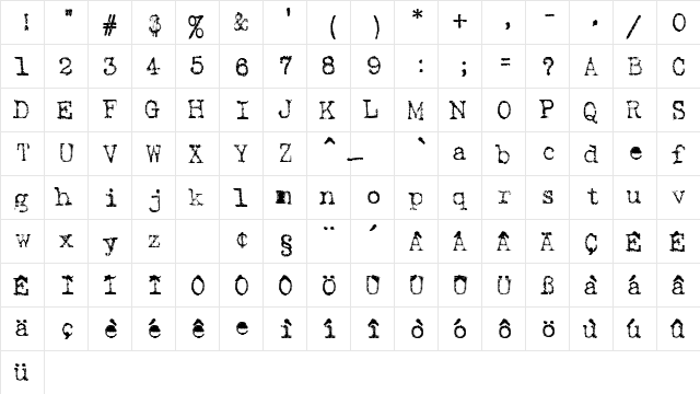 Armenschrift Regular  glyph index