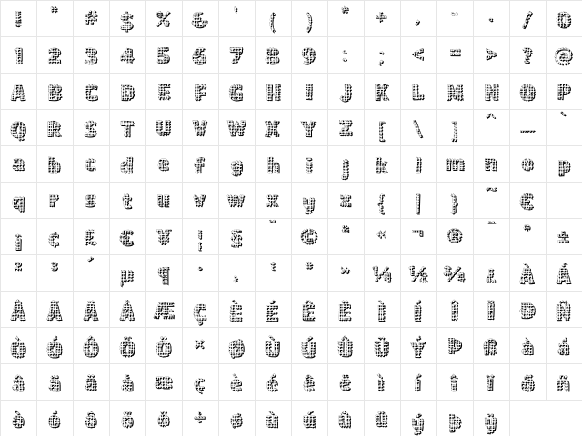 TownSquare 'Grate' Regular  glyph index